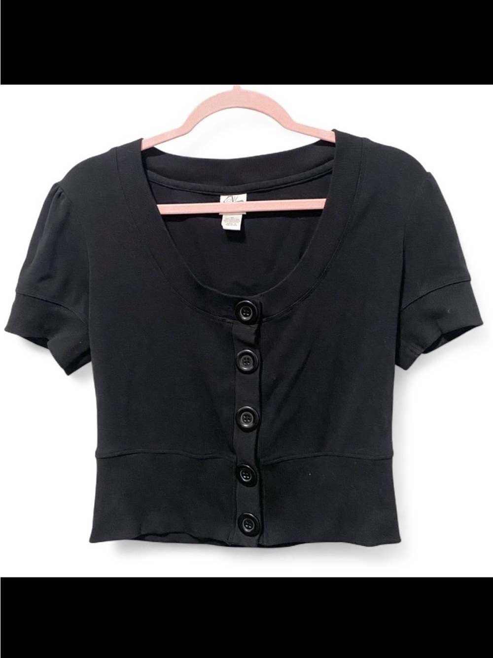 Adorable Vintage Y2K MOD Whimsygoth Goth Scoop Neck Button Front Puff Sleeve Top